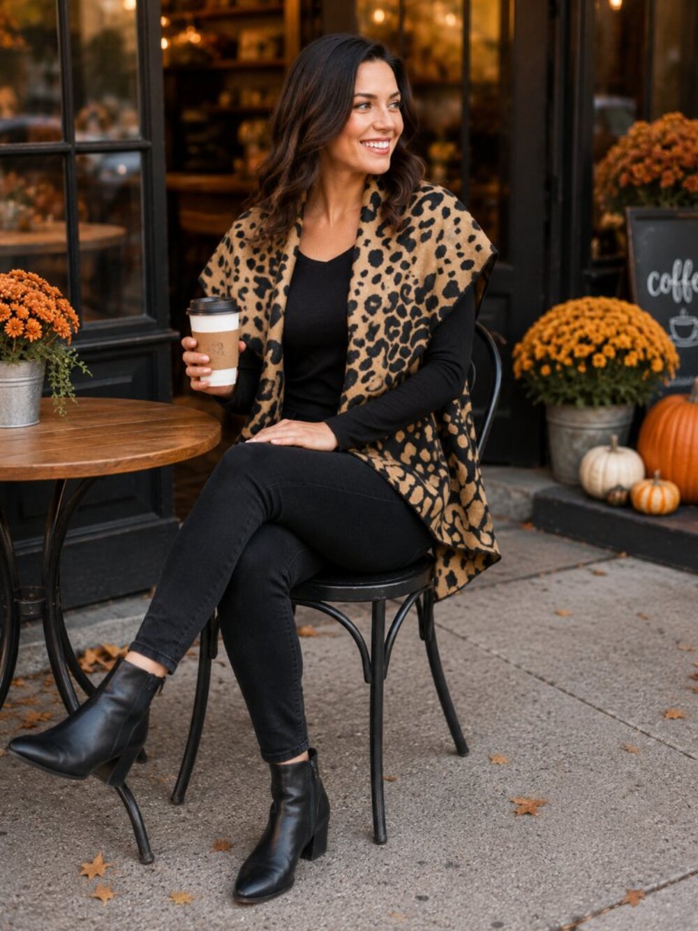 Leopard Print Round Vest One Size Open Front Fall Layer